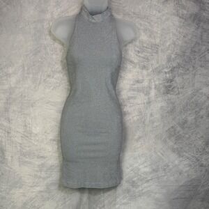 Vtg y2k Bebe Silver Metallic Shimmer Bodycon Mini Dress sz s Going out club USA